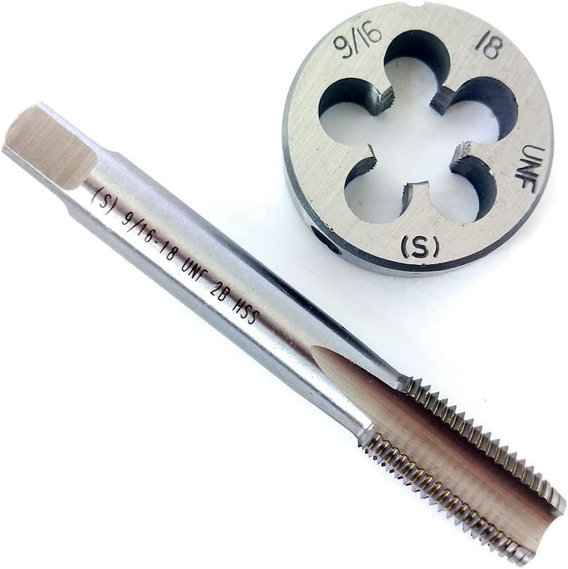 ASZLBYM 9/16-18 HSS Tap and Die Set， UNF Machine Thread Tap and UNF Round Thread Die Right Hand