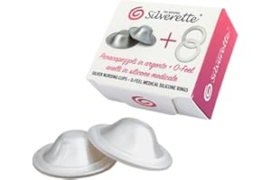 SILVERETTE The Original Silver Nursing Cups, Nipple Covers for Breastfeeding Essentials, Pure 925 Silver Nipple Shields for Breastfeeding Newborn, Regular Size with O-Feel Silicone Rings