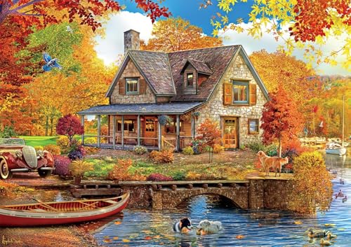 Buffalo Games - 500 Piece Jigsaw Puzzle - Autumn Lake House - Challenging Fall Scene Puzzles for Adults - Finished Size is 26.75 x 19.75