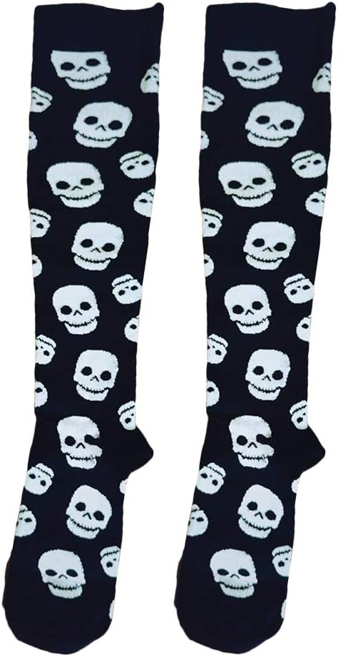 VORCOOL 1 par de Medias de compresión con patrón de Calavera Calcetines Largos Moda Calcetines de Halloween Hombres Mujeres Tamaño S/M (Negro)