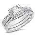 925 Sterling Silver Cushion Cubic Zirconia CZ 2Pc Halo Wedding Engagement Ring Insert Set