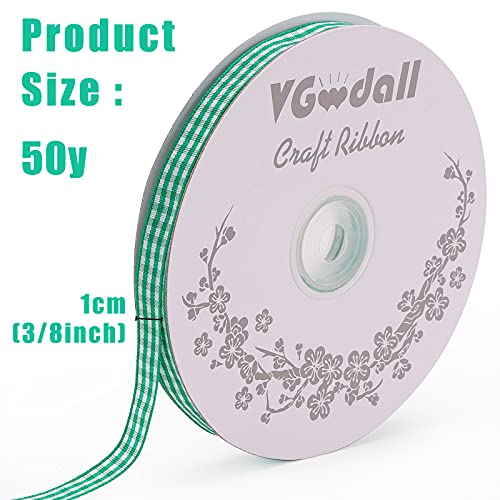 VGoodall Grass Green Gingham Ribbon, 3/8 x 50Yd Picnic Craft Ribbon Grass Green Ribbons for Hair Accessories Craft and Christmas Gift Wrapping