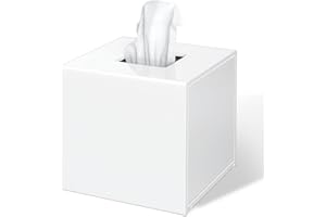 FEMELI Tissue Box Cover,Square Acrylic Tissues Paper Holder for Bathroom Bedroom Office,White