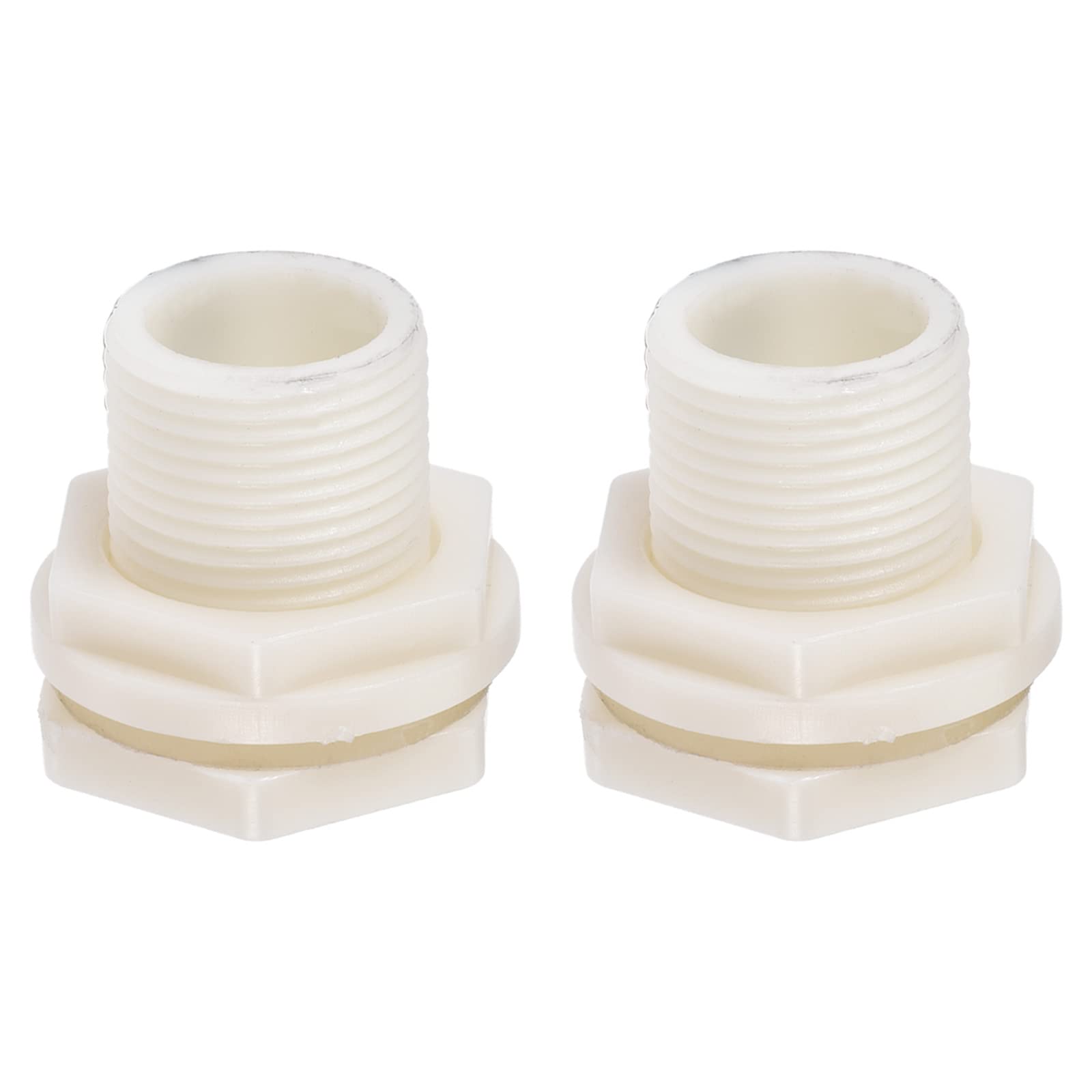 M METERXITY 2 Pack ABS Plastic Bulkhead Fitting - Threaded Bulkhead Water Tank Connector, with Silicone Gasket, Apply to Aquariums, (G3/4 Male, White)