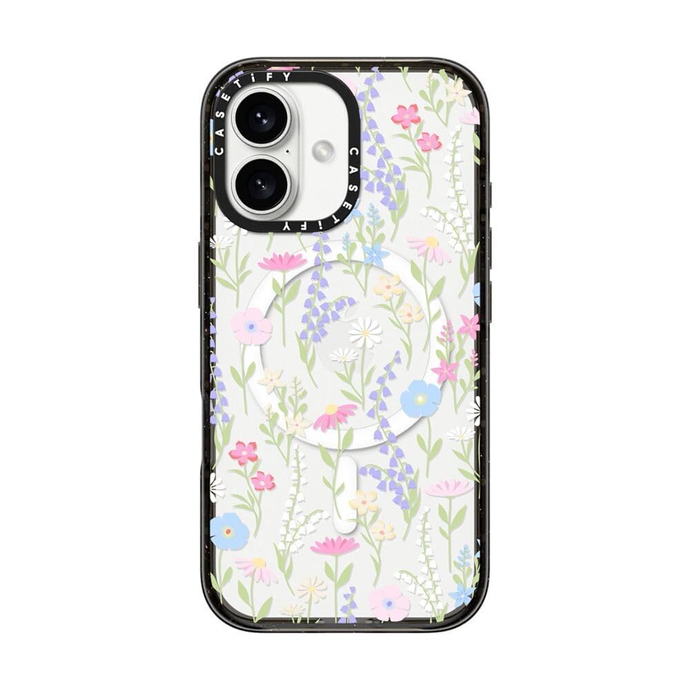 CASETiFY Impact iPhone 16 Case [Slim / 8.2 ft. 4X Military Grade Drop Protection/Compatible with Magsafe] - Pink Pastel Cute Floral - Clear Black — image 1