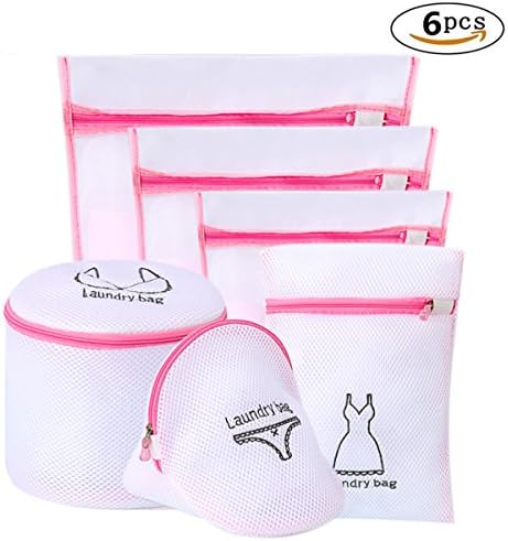 Mesh Laundry Bags Set of 6 Wash Bags -1 Large,1Medium &amp;1 Small and 3 Embroidered Delicates Laundry Bags for Sweater,Blouse,Socks,Bras Lingerie Bags for Laundry Travel Laundry Bags with Zipper