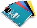 AmazonBasics College Ruled Wirebound Notebook, 70-Sheet, Assorted Solid Colors, 5-Pack
