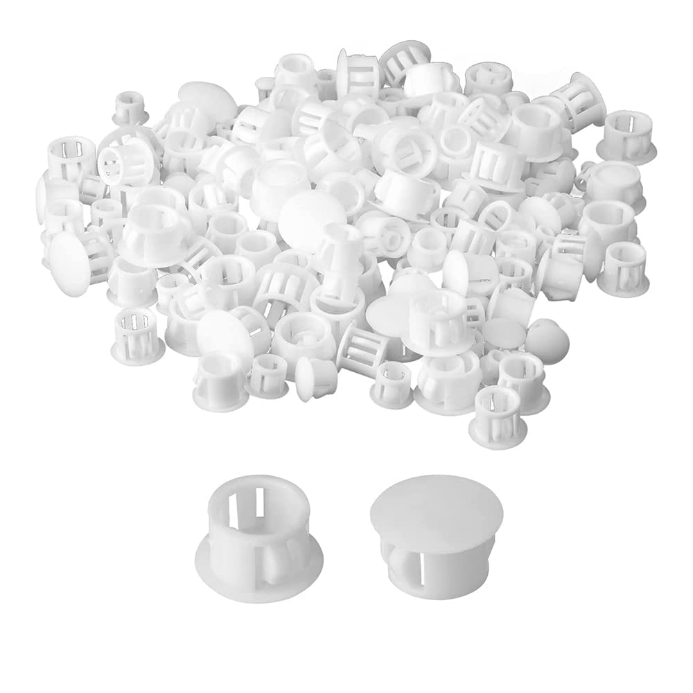 100 Pcs Plastic Plugs, 17mm White Plastic Hole Plugs, Locking Insert End Cap, Hole Covers for Screw Holes Furniture Machines Cabinets