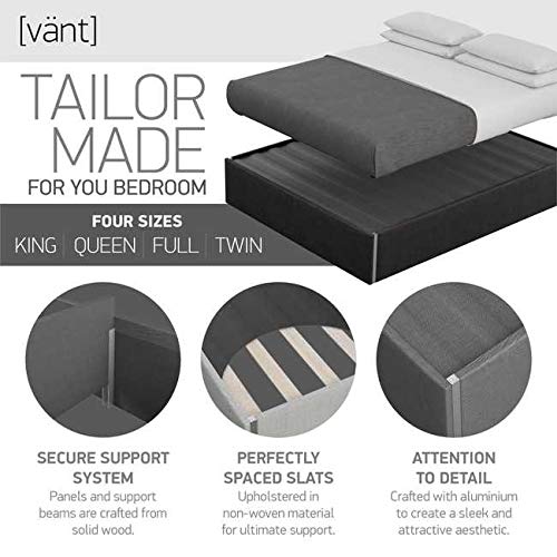 VANT Upholstered Platform Bed Queen Size Micro Suede Neutral Sand