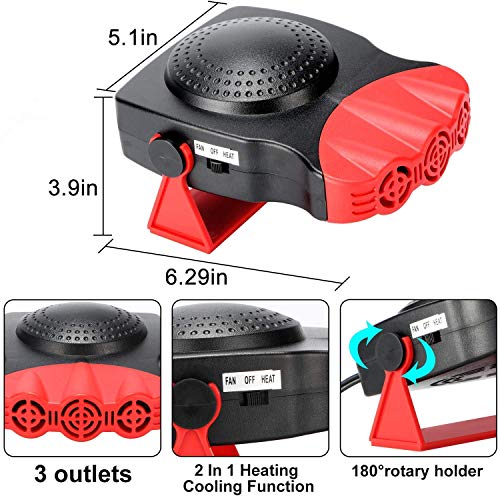 Lord Eagle Portable Car Heater, Car Defroster 30 Seconds Fast Heating Quickly 12V 150W Auto Heater Cooling Fan (Black)