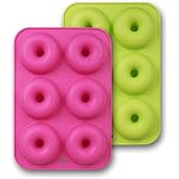 homEdge Silicone Donut Molds, 2-Pack of Non-Stick Food Grade Silicone Pans for Doughnut Baking – Green and Pink