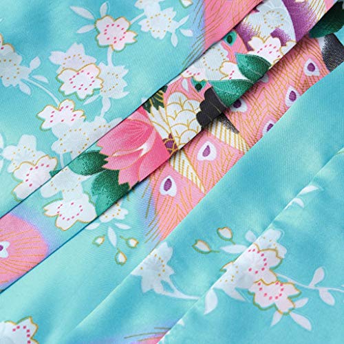 Girls Satin Bathrobe Size 4-12,SMALLE◕‿◕ Girls Ancient Art Print Silk Satin Long Bathrobe Kimono(9 Color) Sky Blue