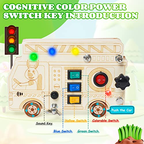 Montessori Wooden Busy Board with Switches & Buttons, Toddler Fidget