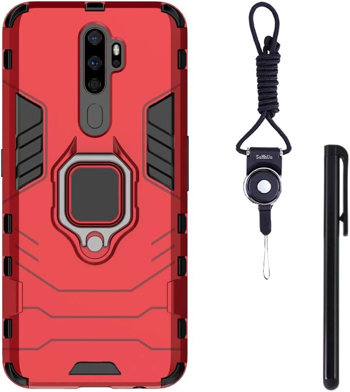 SsHhUu Oppo A9 2020 Case, Ring Holder Compatible Magnetic Car Mount Slim Dual Layer Bumper Shockproof Cover with Lanyard + Stylus Pen Case for Oppo A9 (2020) / Oppo A5 2020 / Oppo A11x (6.5 Inch) Red