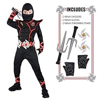 FUNNISM Ninja Deluxe Costumes for Kids, Ninja Warrior 8 Abdominal Muscles Costumes with Ninja Weapon Accessories, Halloween Costumes for Boys Girls Kids Toddlers - Small Black