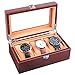 JINDILONG Watch Box for Men 3 Slots Wood Organizer Storage Case Mens Jewelry Watches Collection Display Holder Boasts Glass Top & Flannel Pillow