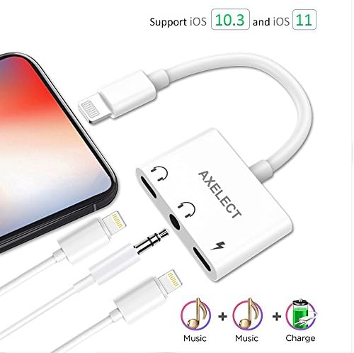 3 in 1 IPhone Headphone Adapter, AXELECT Lightning to 3.5 mm Headphone Jack Adapter for iPhone X 8/8Plus 7/7Plus, Aux Audio Charge Adaptor Splitter Connector