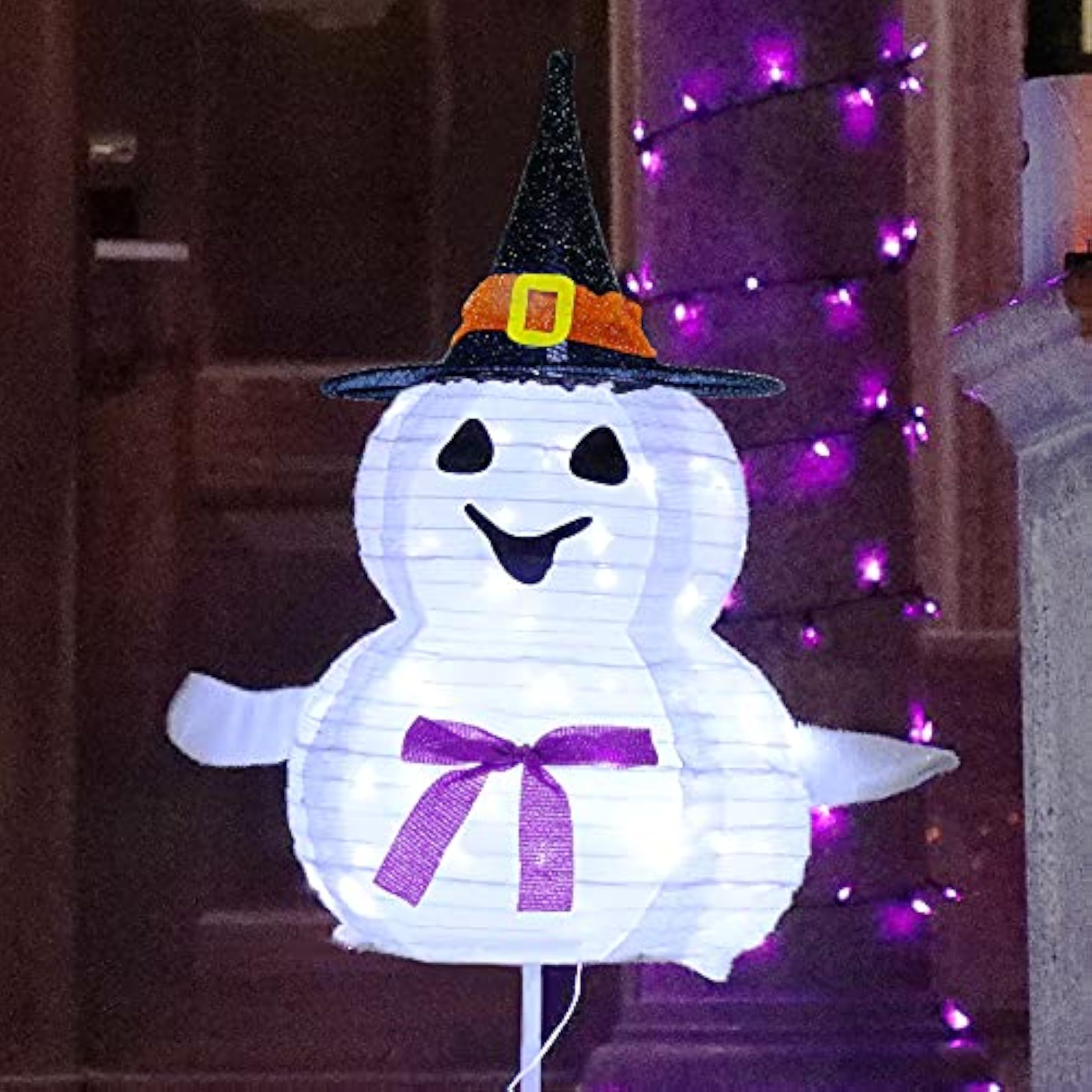 ATDAWN 3.3 Ft PreLit Light Up Ghost With Black Top Hat