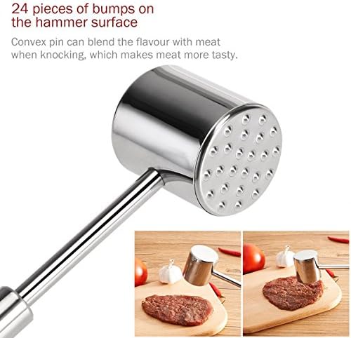 Meat Tenderizer Mallet Tool by Stainless Steel –Manual Steak Hammer Pounder For Tenderizing Steak Pork Veal &amp; Poultry in Kitchen - Make a Difference in Tenderness - 100% DISHWASHER SAFE(10.4 inch)