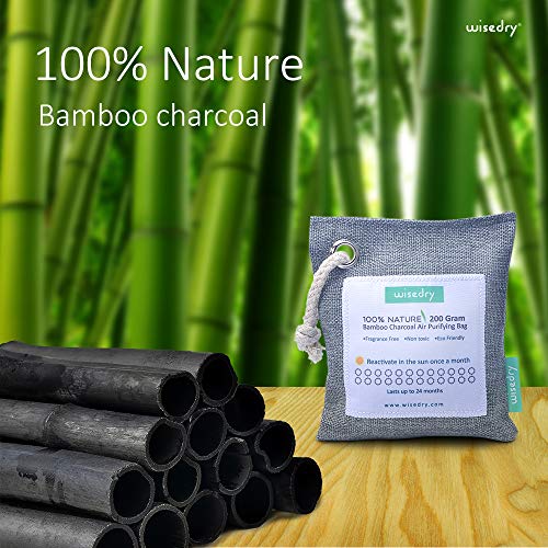 wisedry Bamboo Charcoal Air Purifying Bags (6 Packs), 100% Natural Charcoal Odor Remover, 500g x 1, 200g x 3, 75g x 2