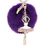 DZT1968® Fur Ball Keychain With Ballet Girl For Handbag Key Ring Car Key (Purple)
