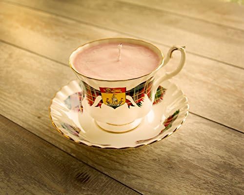 Teacup Candle - Vintage Royal Albert China Cup with New Brunswick Tartan design with Rose Scented Soy Wax Candle