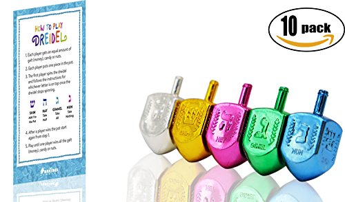 Dreidels Metallic Multi Colored With Draydel Game Instructions 10-Pack