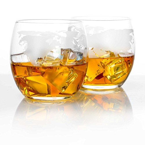 Atterstone Globe Whiskey Glasses, 12-Ounce Whiskey and Scotch Glasses, Great for Gift Giving or Home Bar, Set of 2