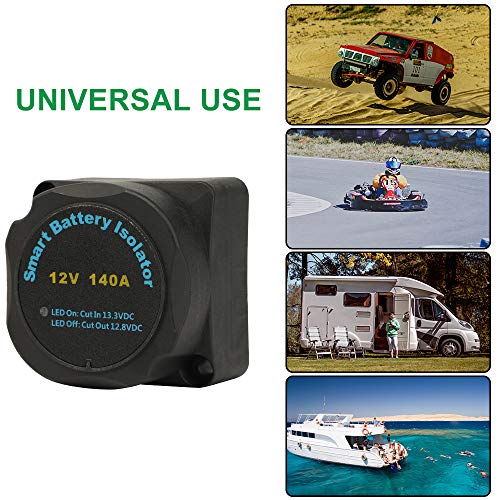 Dual Battery Isolator Kit HORSMILE 12V 140Amp Voltage Sensitive Relay & Wiring Cable Kit