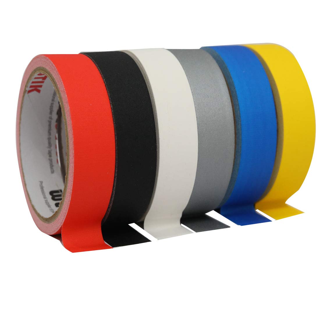 WELSTIK Professional Grade Colorful Gaffer Tape 6 Pack—1" x 10yds, Total 60 yds, Heavy Duty Non-Reflective Finish Gaff Tape, Multipurpose, No Residue, Non-Reflective, Easy Tear