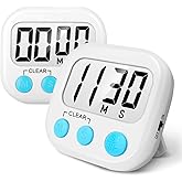 AOUCE Digital Kitchen Timers for Cooking, Timer for Kids 2 Pack White | Big Digits, Loud Alarm, Strong Magnetic, Large Screen, Count Down/Up, Classroom Timers for Teacher Supplies