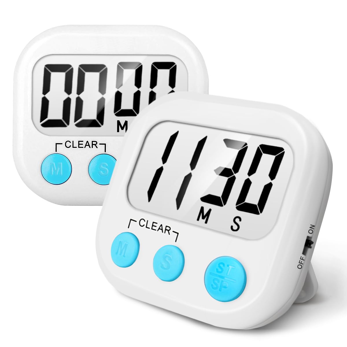 Photo 1 of 2 Pack Digital Kitchen Timer for Cooking Big Digits Loud Alarm Magnetic Backing Stand Cooking Timers for Baking White
