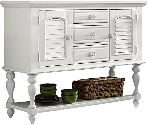Cottage Sideboard With Wood Knob Hardware And Adjustable Shelf And Storage Space With Turned Legs plus FREE GIFT (White)