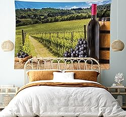 Ambesonne Winery Tapestry, Red Wine Bottles with