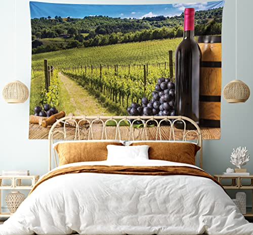 Ambesonne Winery Tapestry, Red Wine Bottles with