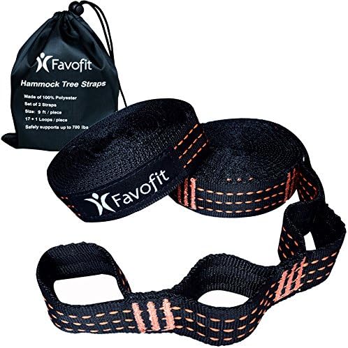 Favofit Camping Hammock Straps Set | XL Hammock Tree Straps for Outdoor Hiking Backpacking Travel Indoor | Heavy Duty &amp; Ultralight Hammock Suspension Hanging Kit | With Carabiners on Premium Models