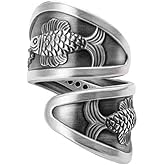 Vintage Silver Fish Spoon Rings Personalized Statement Bohemian Finger Open Ring Wrap Bands Retro Oxidized Spoon Adjustable Comfort Fit Jewelry Christmas Birthday Gifts for Women Men