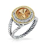 Bling Jewelry Sterling Silver Round Champagne CZ Double Cable Ring
