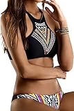 Gritu Womens Halter Tankini Two Piece High Neck Bikini Beach Swimsuit Beachwear Multicoloured Medium