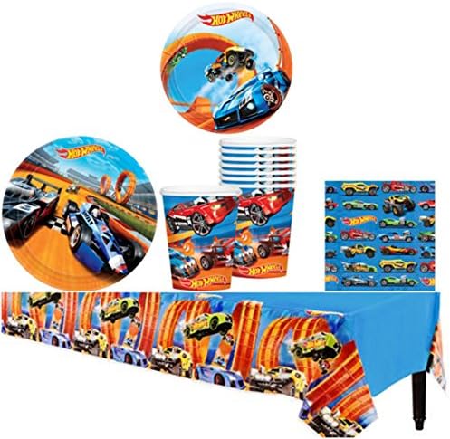 Hot Wheels Birthday Party Supplies Pack Kit Bundle for 8 Guests - Lunch Plates, Dessert Plates, Lunch Napkins, Cups, and a Table Cover
