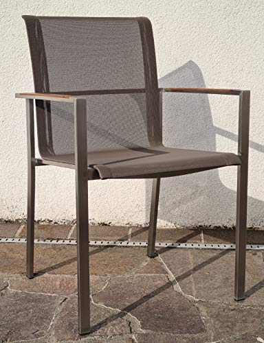 ALEOS. Gartengarnitur Edelstahl Batyline A-Grade Teak Holz Set Tisch 160x90 cm + 4 Sessel mit Batyline Bespannung Serie Kuba-BRAUN Gastroqualität – Bild 3