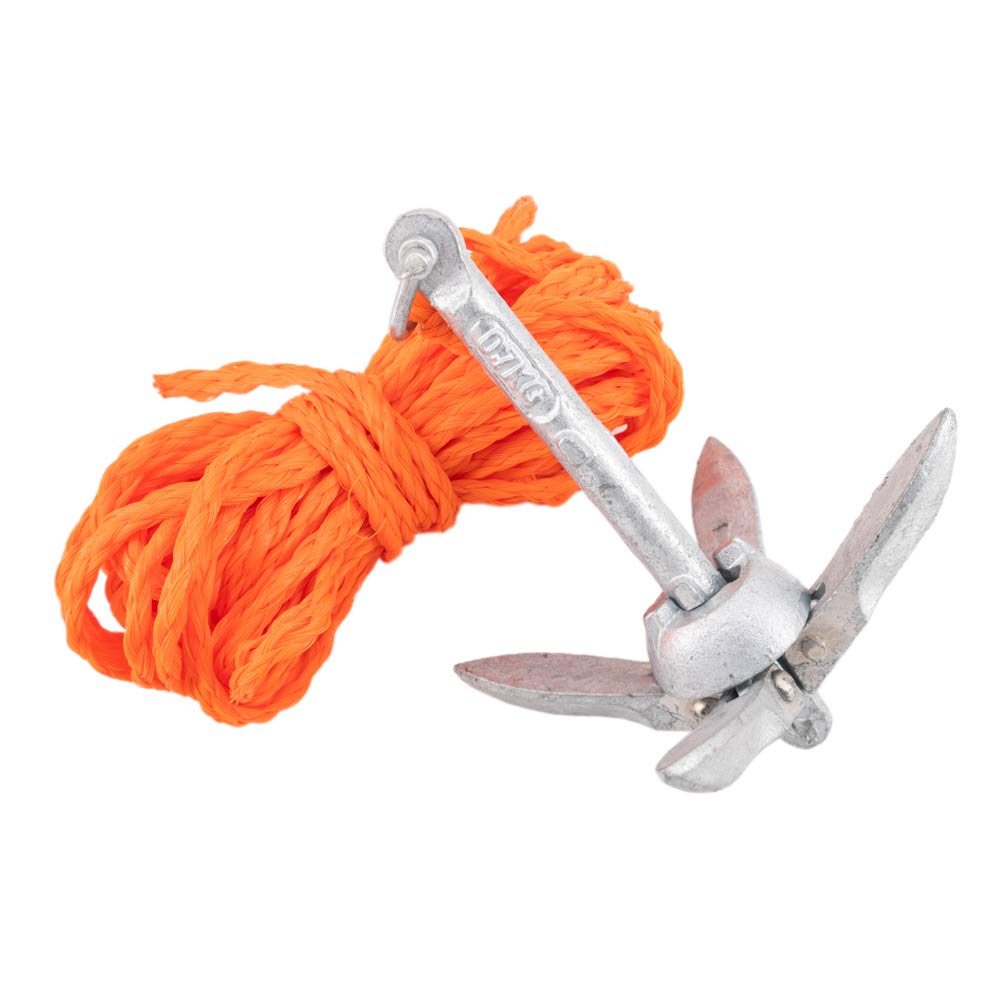 GATE14® Mini Galvanised Steel Folding Grapnel Anchor Kit 0.7 kg and Mooring Line