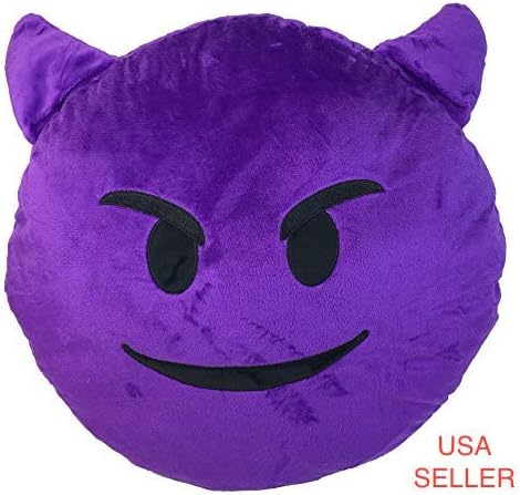 PURPLE DEVIL Emoji Pillow Smiley Emoticon Yellow Round Cushion Stuffed Plush Soft Toy(Poop,Pinkpoop,Monkey,Money Mouth,Cat,Heart Eye,Laugh to Tear,Smirking,Throwing Kiss,Tongue,Devil,Nerd)