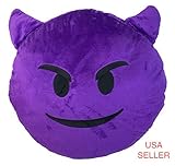 PURPLE DEVIL Emoji Pillow Smiley Emoticon Yellow Round Cushion Stuffed Plush Soft Toy(Poop,Pinkpoop,Monkey,Money Mouth,Cat,Heart Eye,Laugh to Tear,Smirking,Throwing Kiss,Tongue,Devil,Nerd)