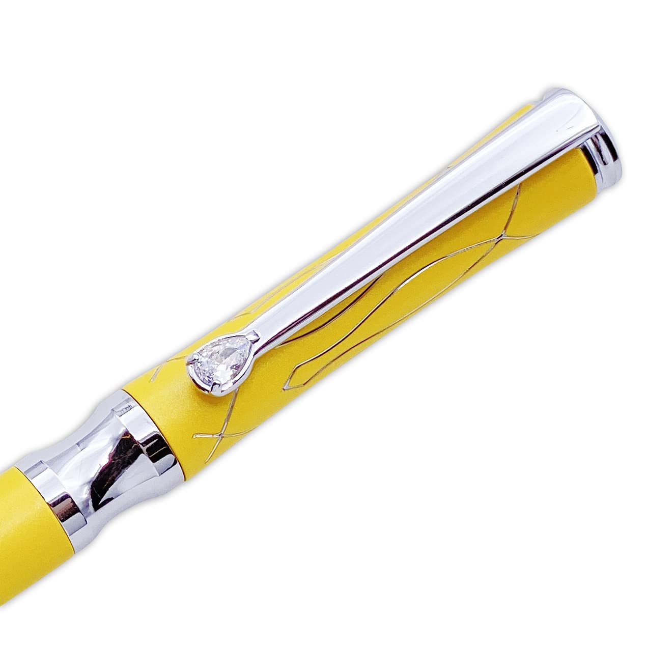 LACHIEVA LUX Nice Elegant Crystal Executive Metal Ballpoint Pen with Germany Schmidt P900M Refills (Black and Blue 2 Refills)-Yellow