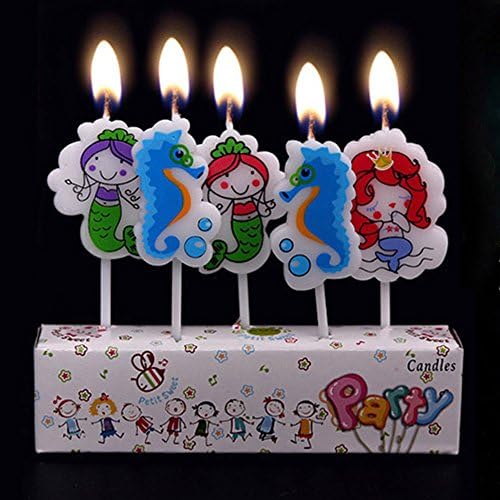 Cartoon Mermaid and Sea Horse Candles Candles Kids Happy Birthday Party Decoration Cake Toppers (1 set=5pcs)