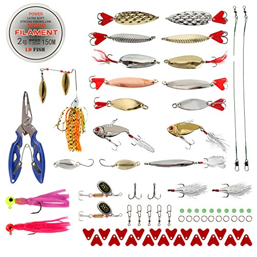 BLISSWILL Fishing Lures Baits Tackle Kit Hard Soft Plastic Fishing Lures Crankbaits Spinnerbaits Jig Head Grub Bait Worms Shrimp with Fishing Tackle Box Fishing Gear Kit