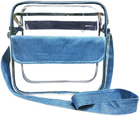 Clear Bag NFL NCAA PGA Stadium Approved Denim Clear Tote Clear Messenger Clear Purse Shoulder Bag with Adjustable Strap 12" x 12" x 5.5"