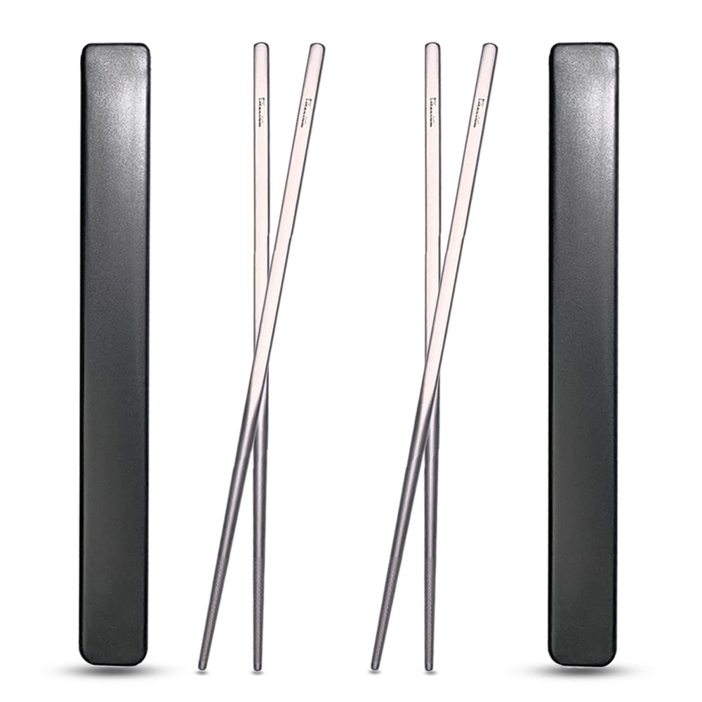 Photo 1 of Titanium Chopsticks with Case, XBD Supply 2 Pairs of 9 Inches Square Chopstick Set Dishwasher Safe Reusable for Home & Travel (2-Pair Chopsticks)