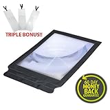ManiPros Premium 2x Power Full Page Magnifier with 3 Bonus Bookmark Magnifiers- Ideal for For Senior Reading, Hobbies and Crafts, Computer Repair and Low Vision Aids